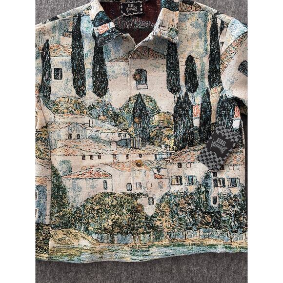 Rebel Vengeance Kirche in Cassone Men' Button Up Tapestry Shirt Long Sleeve Sz S - Picture 3 of 7